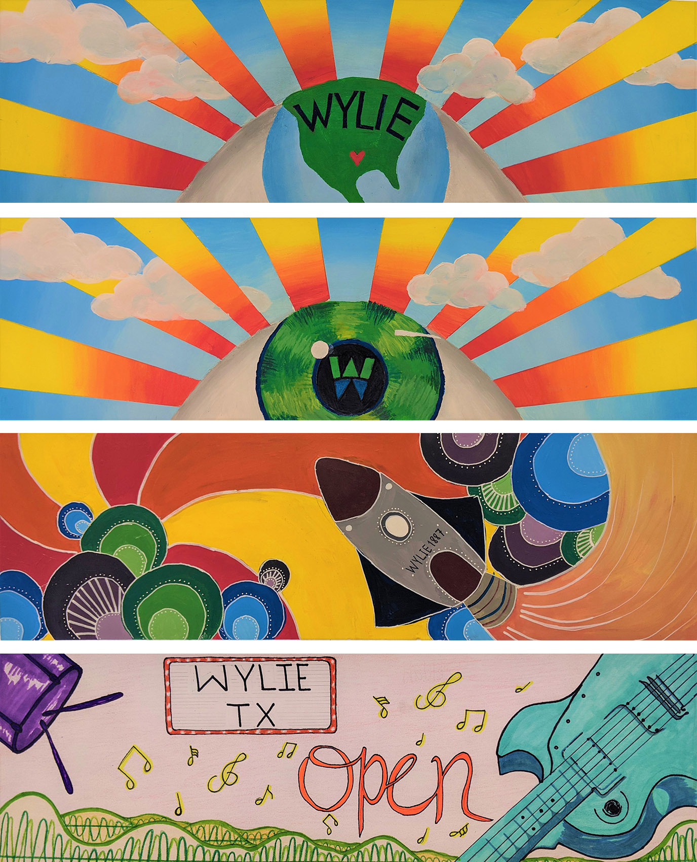Potential mural ideas for Wylie as proposed by Collin College students