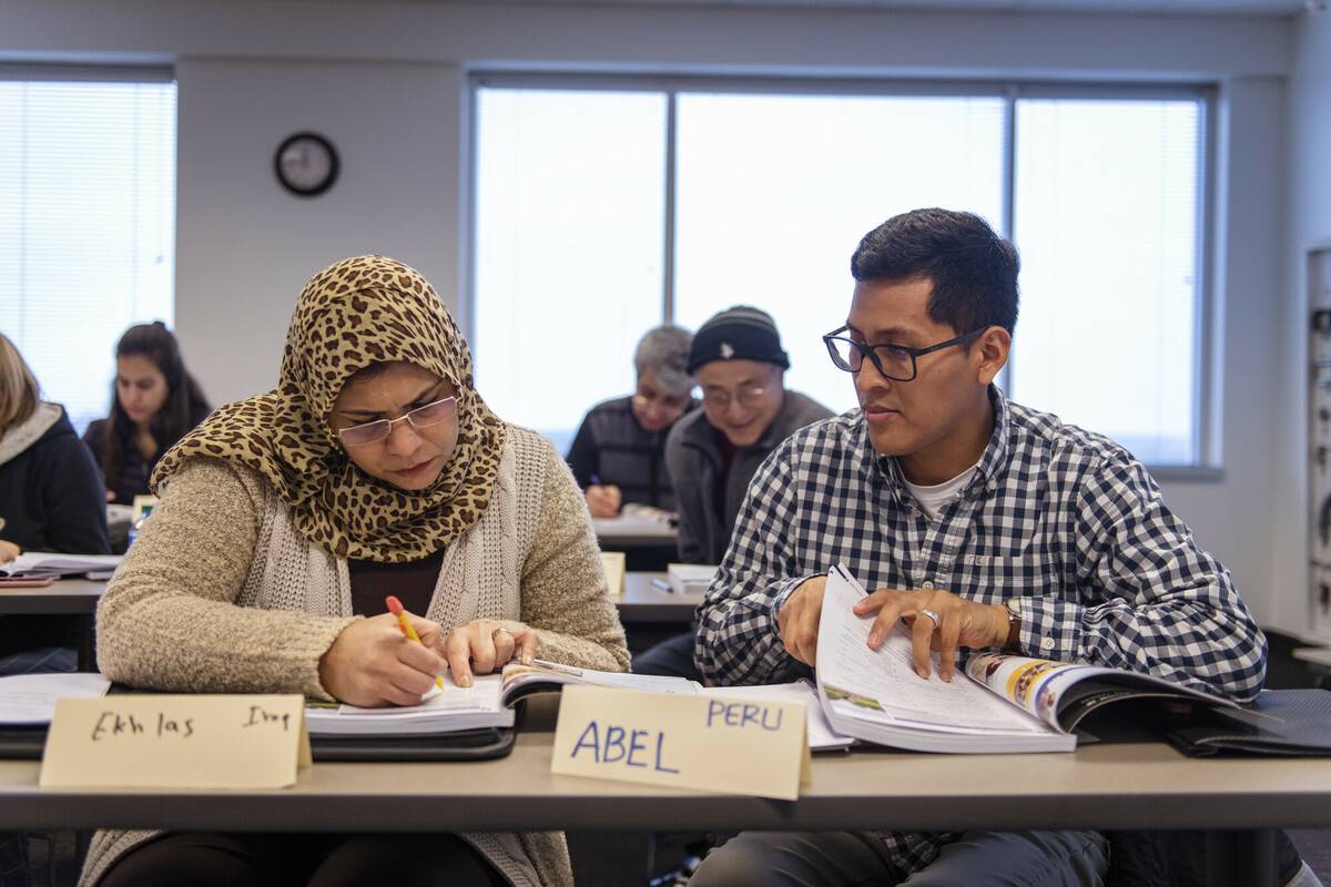 Students working together in the ESL classroom