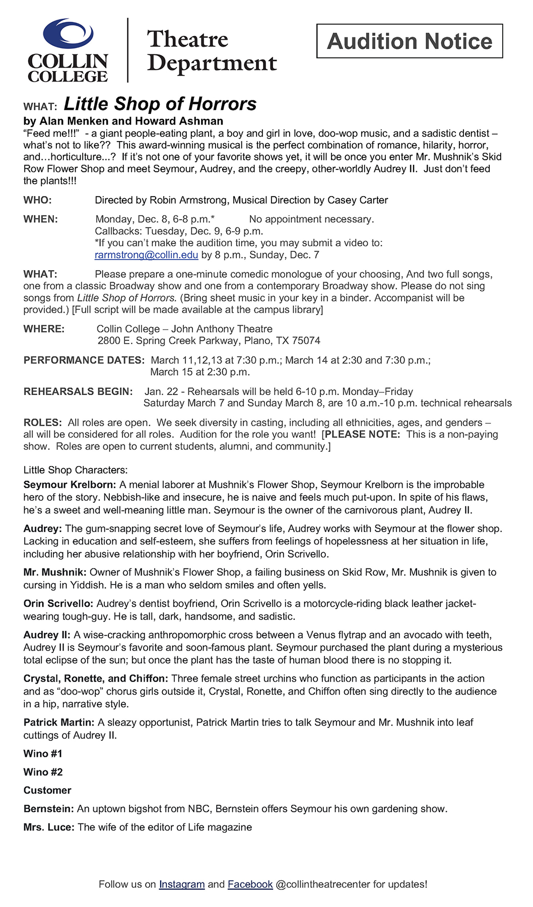 Little Shop audition notice