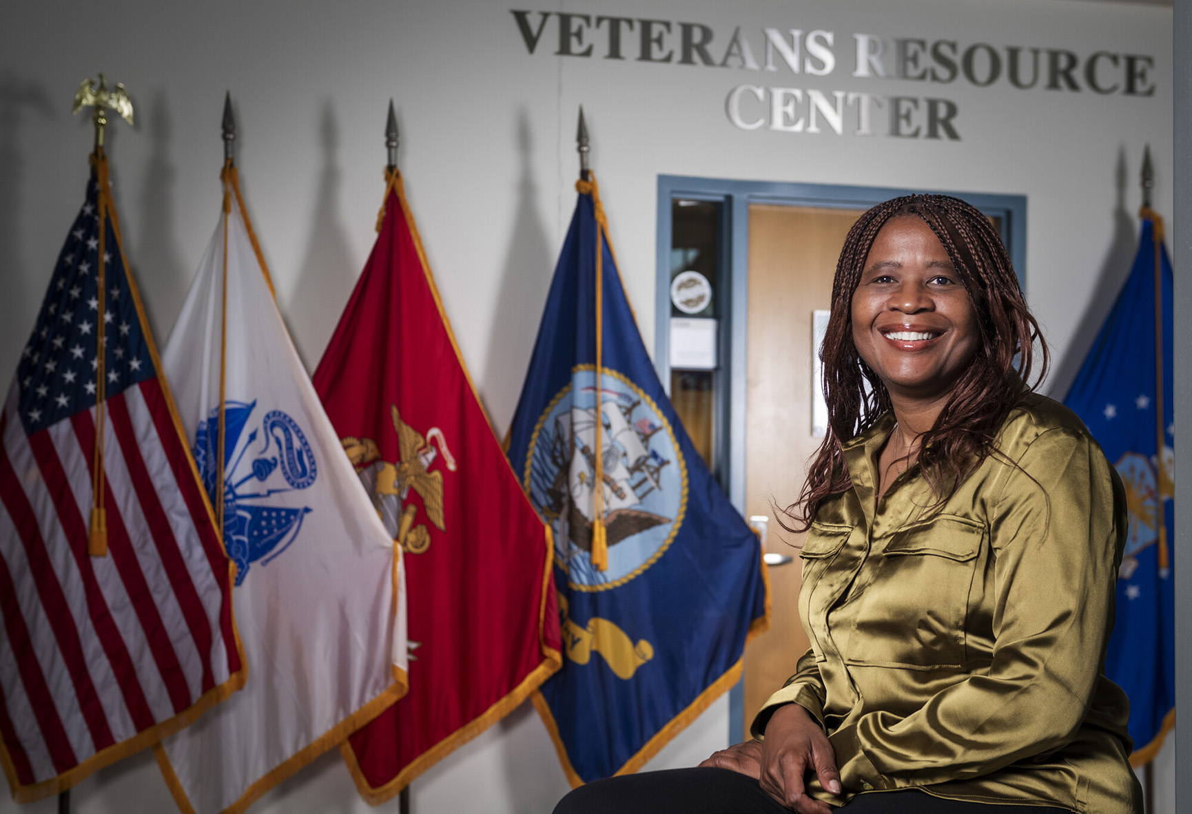 Terica Shepard, a student worker in the Veterans Resource Center at Wylie Campus