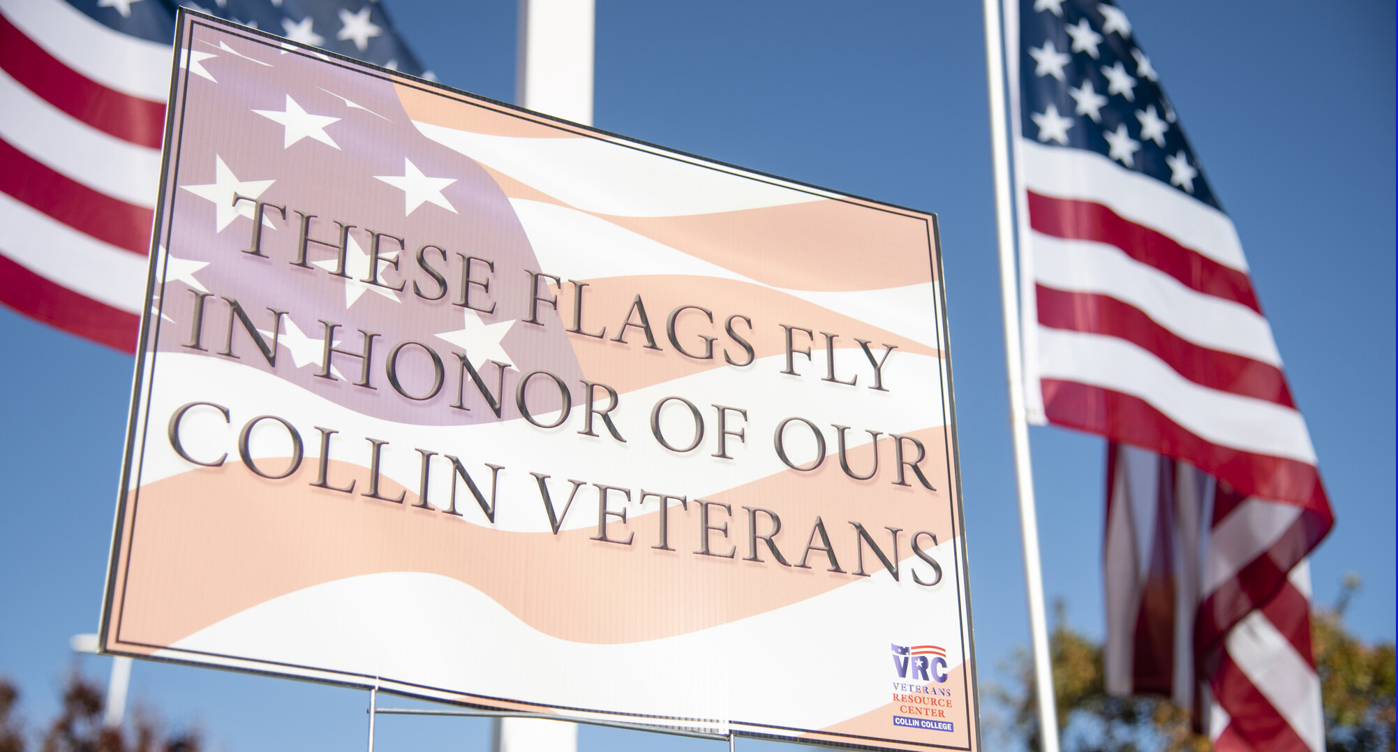 American flags on display at the Frisco Campus on November 11, 2021 in honor of Veterans Day.