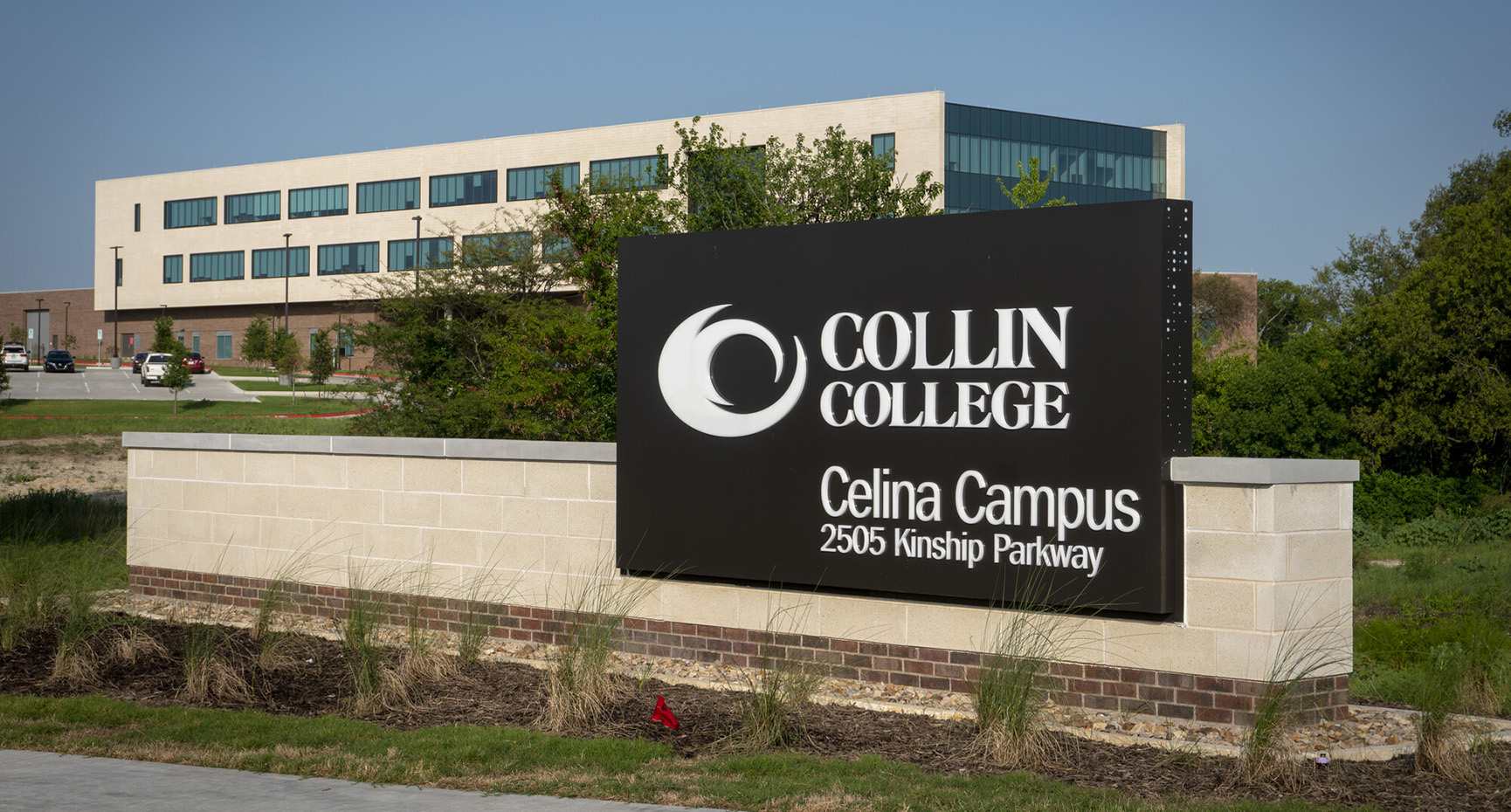 An exterior of the Celina Campus featuring the monument sign