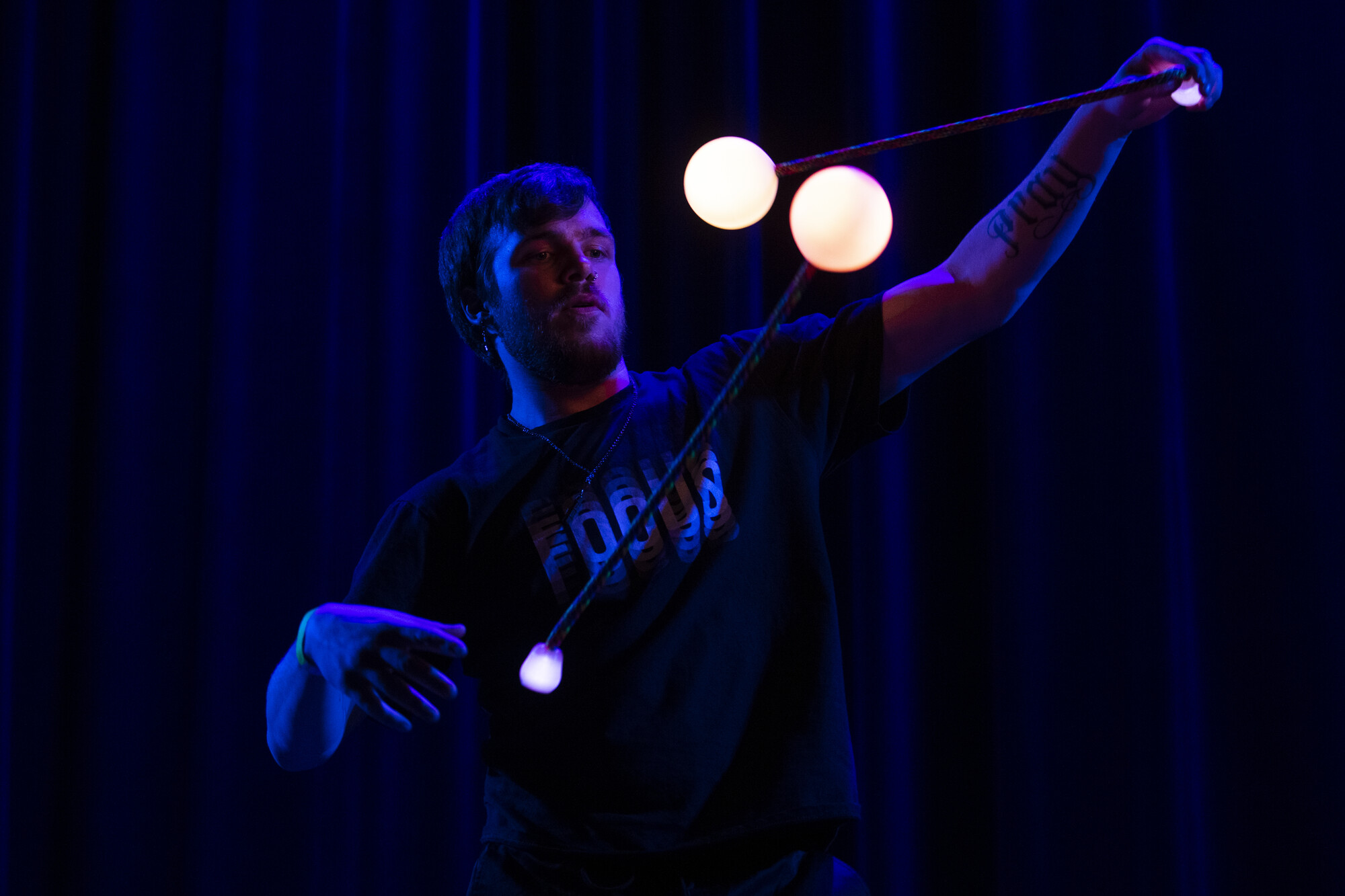 Caleab Hutto performs a flow arts routine during Collin's Got Talent 2021.