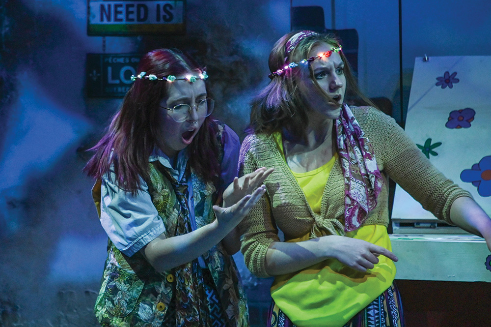 Student actresses perform on stage at Collin College